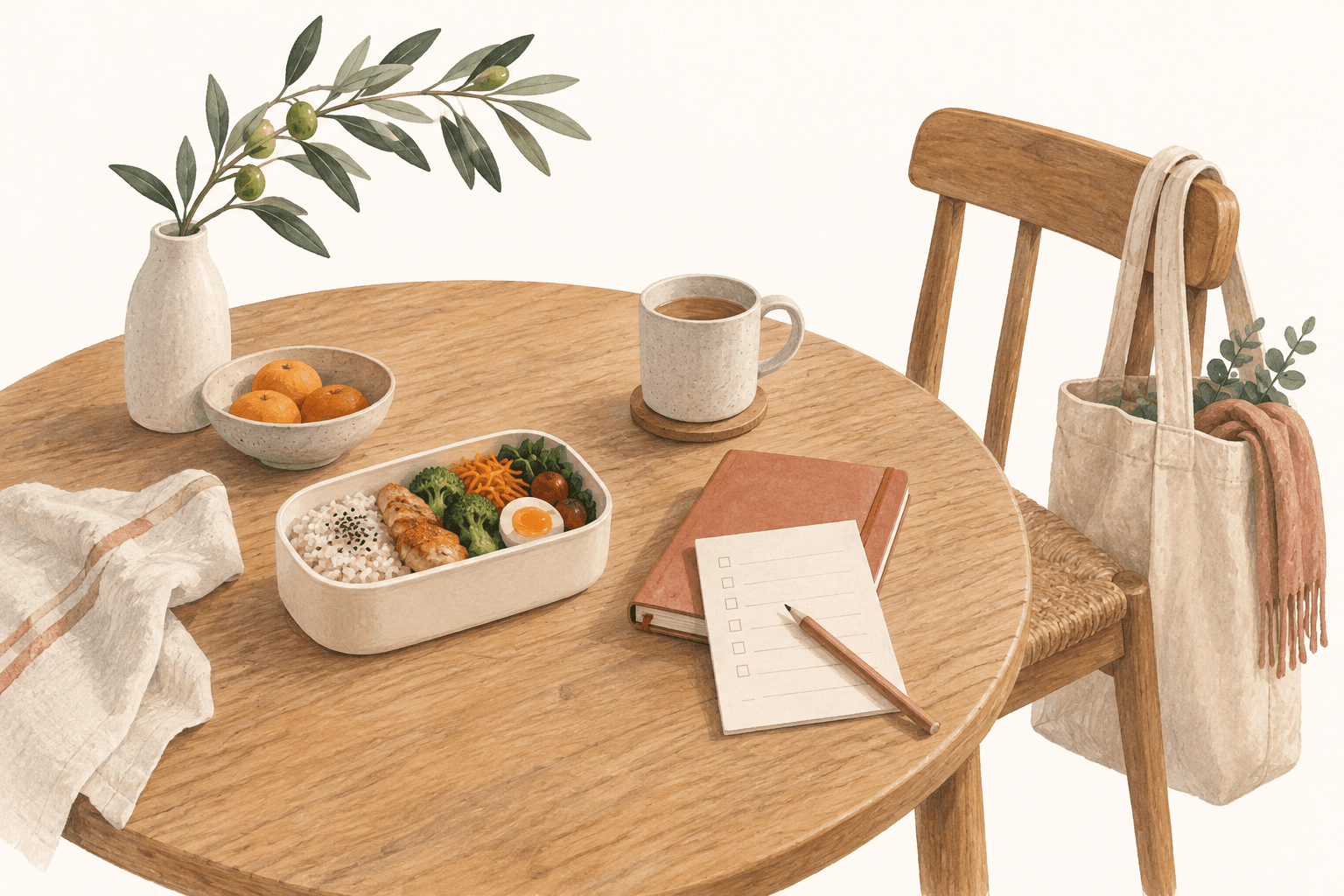 食事と暮らしの予定を整える道具のイラスト